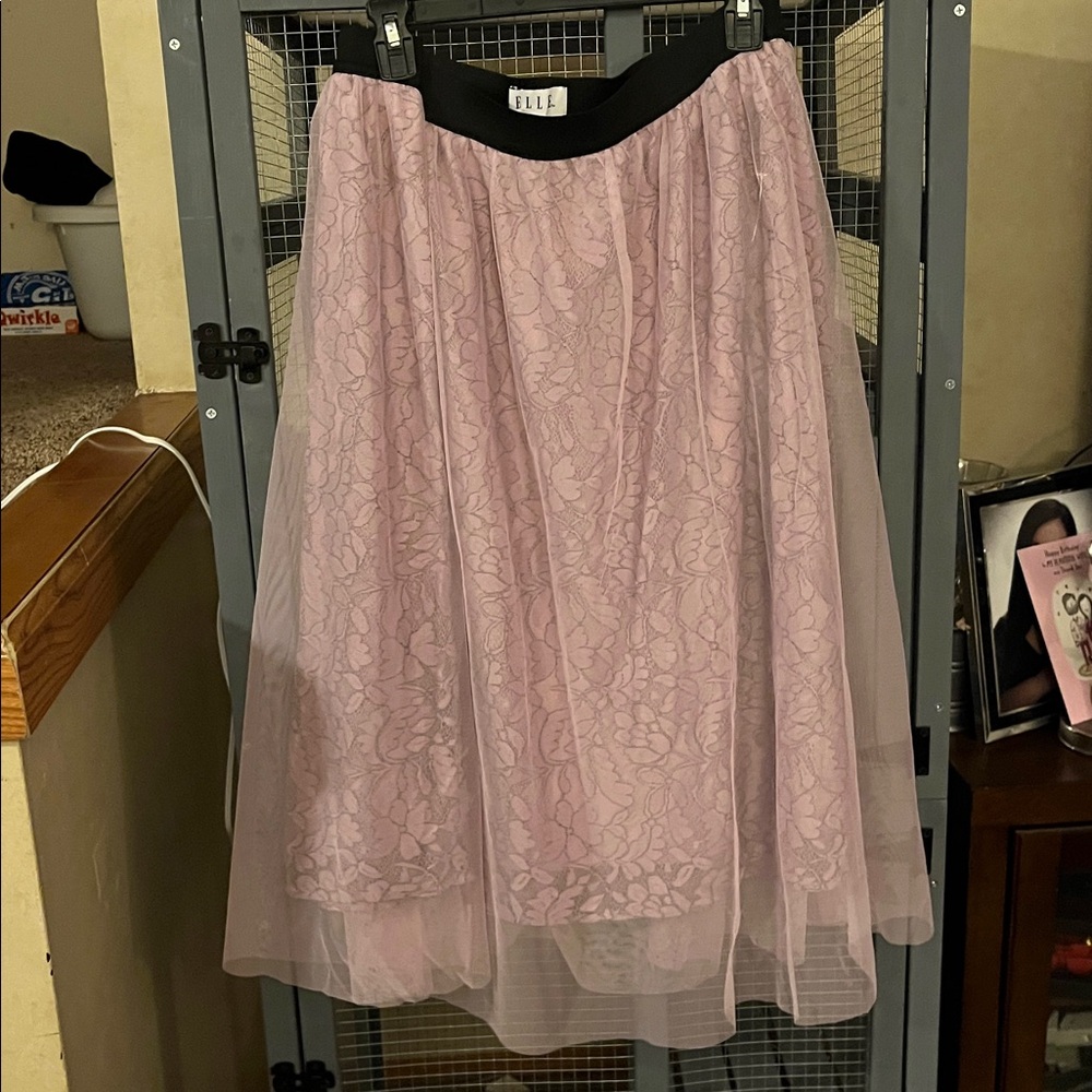 Elle Pastel Purple Lace Skirt with Black Trim